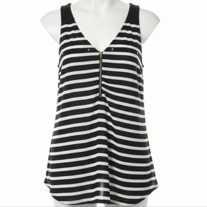 Express Black/White Striped V-neck Tank Top Size Small